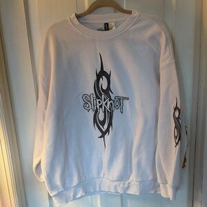 Divided White Crewneck Sweatshirt with Black Tag Detail